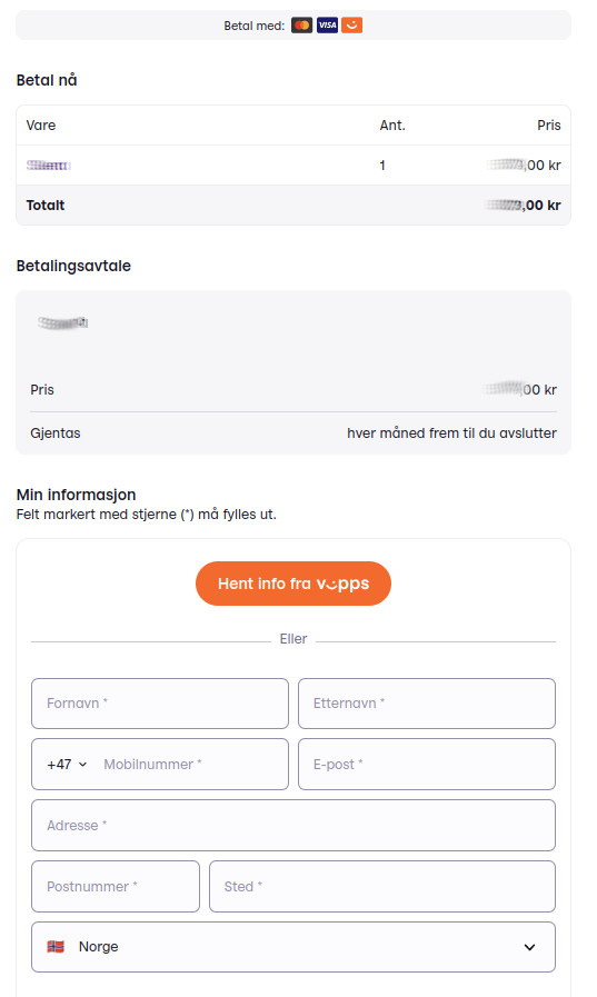 Eksempel på kursflyt med Vipps